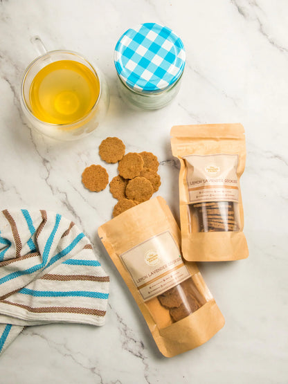 Cookies | Lavender Lemon Butter Cookies (Made With Millets) - Almond - Jowar - Lavander - Lemon - Organic - Vegan, Gluten Free, Refined Sugar Free, No Preservatives &amp;amp; Pcos Friendly - The Cinnamon Kitchen - 220gm