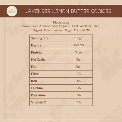 Cookies | Lavender Lemon Butter Cookies (Made With Millets) - Almond - Jowar - Lavander - Lemon - Organic - Vegan, Gluten Free, Refined Sugar Free, No Preservatives &amp;amp; Pcos Friendly - The Cinnamon Kitchen - 220gm