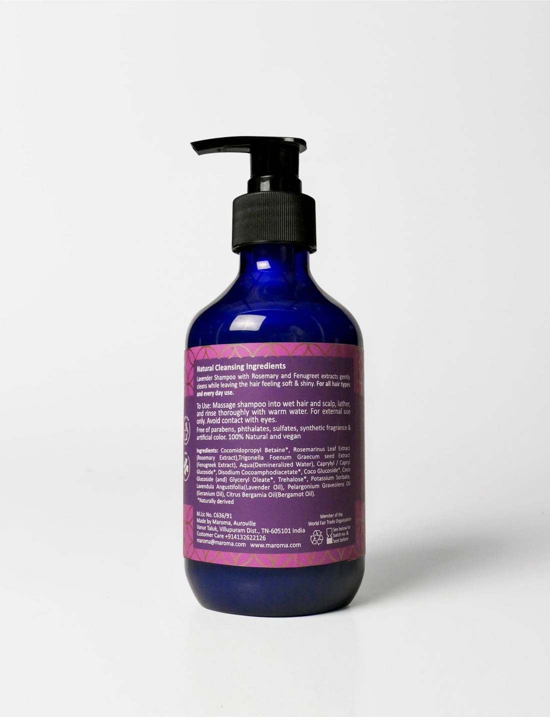 Shampoo | Lavender Shampoo (With Rosemary Extract) - Vegan, Cruelty Free, Palm Oil Free, No Parabens &amp; No Synthetic Fragrances - Maroma - 300ml