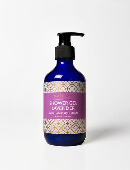 Shower Gel | Lavender Shower Gel (With Rosemary Extract) - 100% Natural - Vegan, Cruelty Free, Palm Oil Free, No Parabens, Synthetic Fragrances &amp; No Artificial Color - Maroma - 300ml