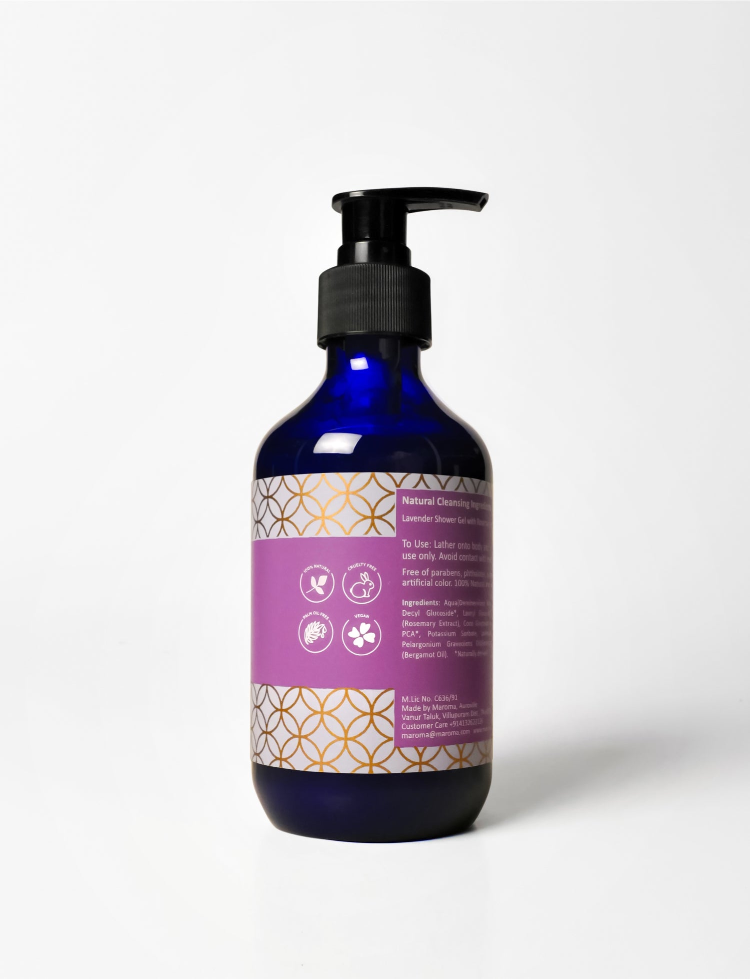 Shower Gel | Lavender Shower Gel (With Rosemary Extract) - 100% Natural - Vegan, Cruelty Free, Palm Oil Free, No Parabens, Synthetic Fragrances &amp; No Artificial Color - Maroma - 300ml