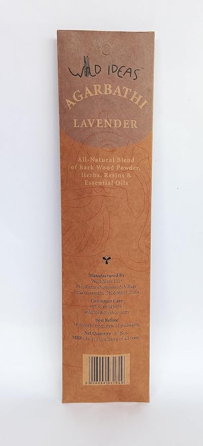 Lavender Agarbathi - Incense Stick with Essential Oil-All Natural Blend of Bark Wood Powder  – Wild Ideas –  30 Sticks Pack