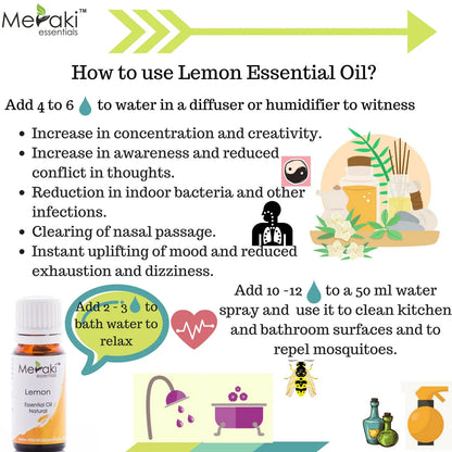 Lemon Essential Oil (Cirtius Limonum) - Natural - Indian - Meraki Essentials - 10ml