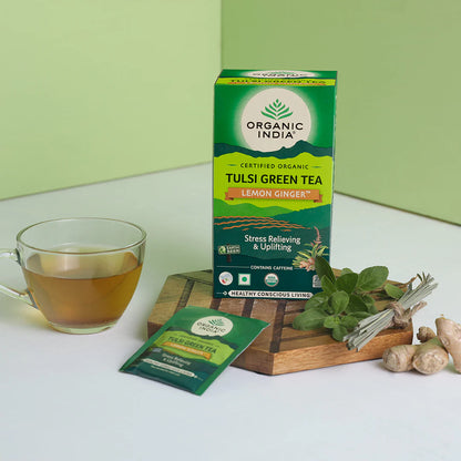 Tulsi Green Tea Lemon Ginger - Organic India - 25Tea Bags
