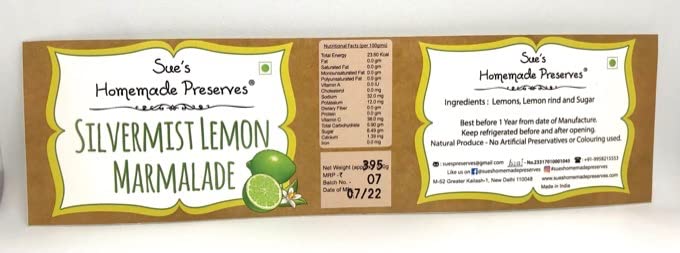 Silver Mist Lemon Marmalade - Sue’s Homemade Preserves - 200gm