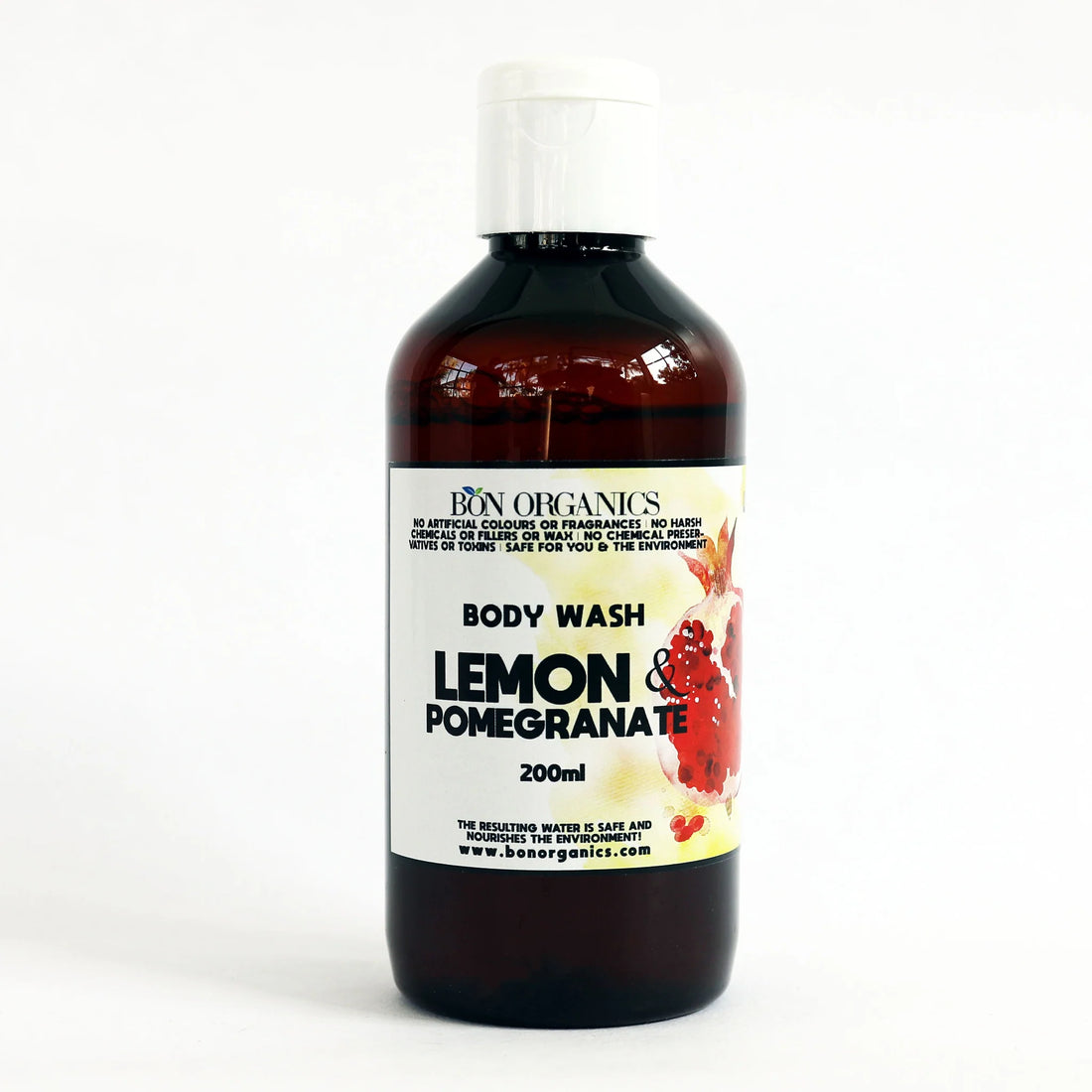 Body Wash | Lemon & Pomegranate - Suitable For All Skin Types - No Harsh Chemicals, No Alcohol, No Animal Products & No Paraben Sulphates - Bon Organics - 200ml
