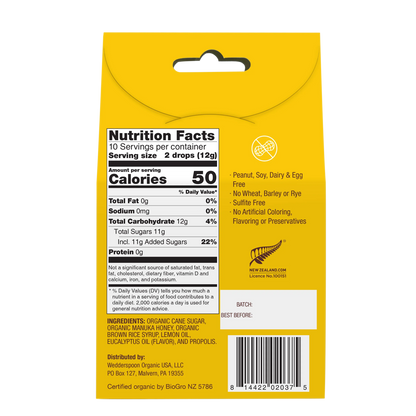 Manuka Honey Drops With Bee Propolis - Lemon- USDA Organic - Wedderspoon - 20 Drops (120gm)