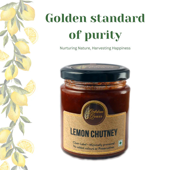 Chutney | Lemon Chutney (Home Made With Probiotic Goodness) – 100% Natural - No Added Colour &amp; No Added Preservatives – Golden Grass – 200gm