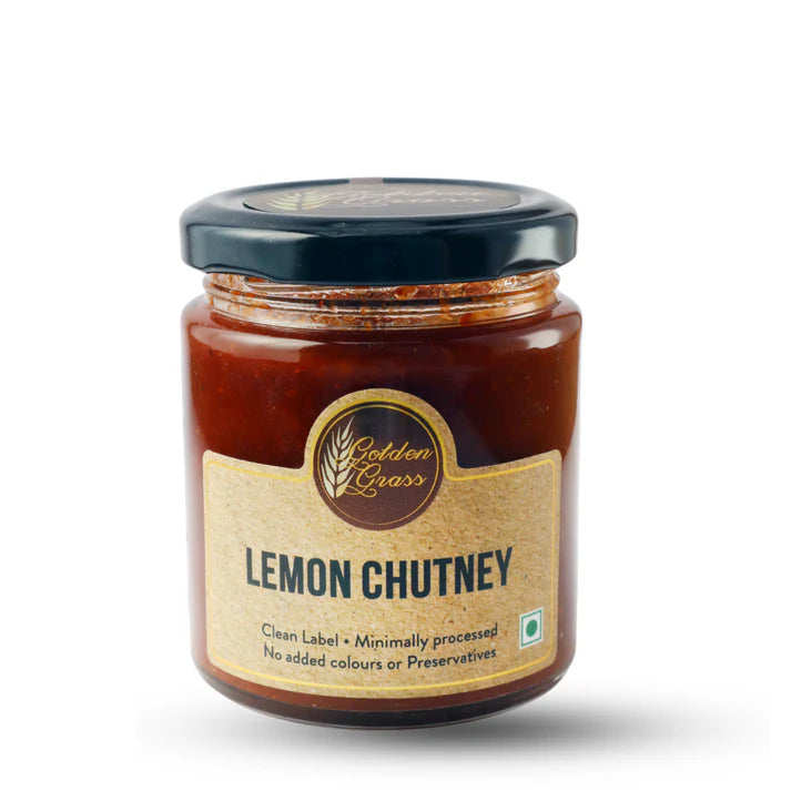 Chutney | Lemon Chutney (Home Made With Probiotic Goodness) – 100% Natural - No Added Colour &amp; No Added Preservatives – Golden Grass – 200gm
