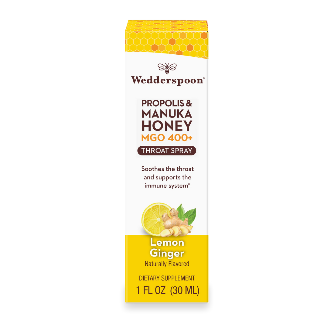 Propolis and Manuka Honey - MGO 400+ - Throat Spray - Lemon Ginger - Natural Flavoured - Wedderspoon - 30ml