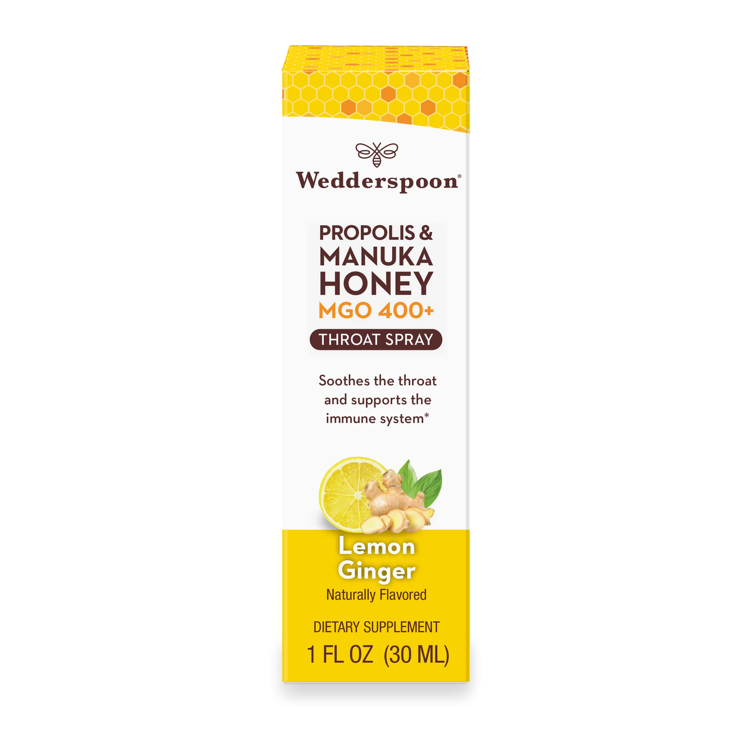 Propolis and Manuka Honey - MGO 400+ - Throat Spray - Lemon Ginger - Natural Flavoured - Wedderspoon - 30ml