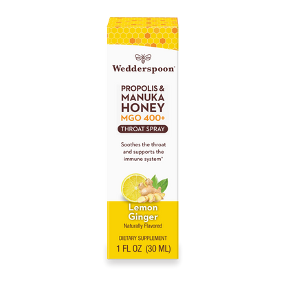 Propolis and Manuka Honey - MGO 400+ - Throat Spray - Lemon Ginger - Natural Flavoured - Wedderspoon - 30ml