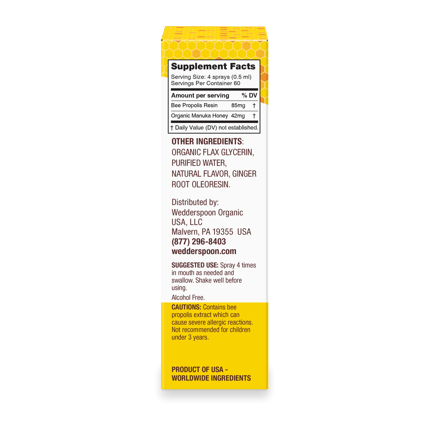 Propolis and Manuka Honey - MGO 400+ - Throat Spray - Lemon Ginger - Natural Flavoured - Wedderspoon - 30ml
