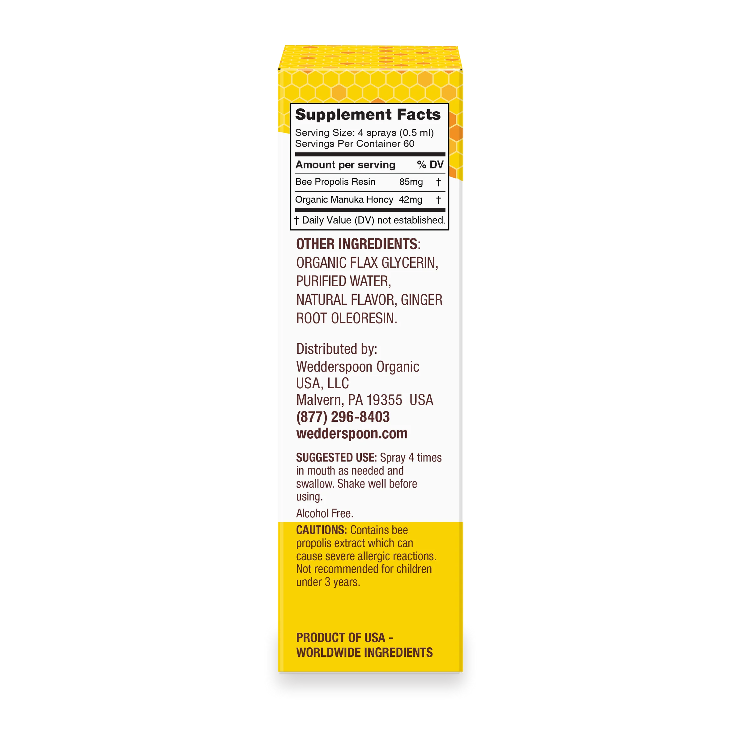 Propolis and Manuka Honey - MGO 400+ - Throat Spray - Lemon Ginger - Natural Flavoured - Wedderspoon - 30ml