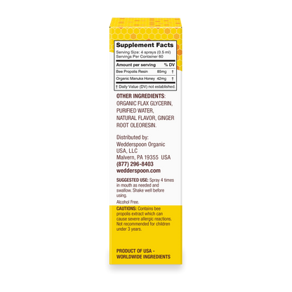 Propolis and Manuka Honey - MGO 400+ - Throat Spray - Lemon Ginger - Natural Flavoured - Wedderspoon - 30ml