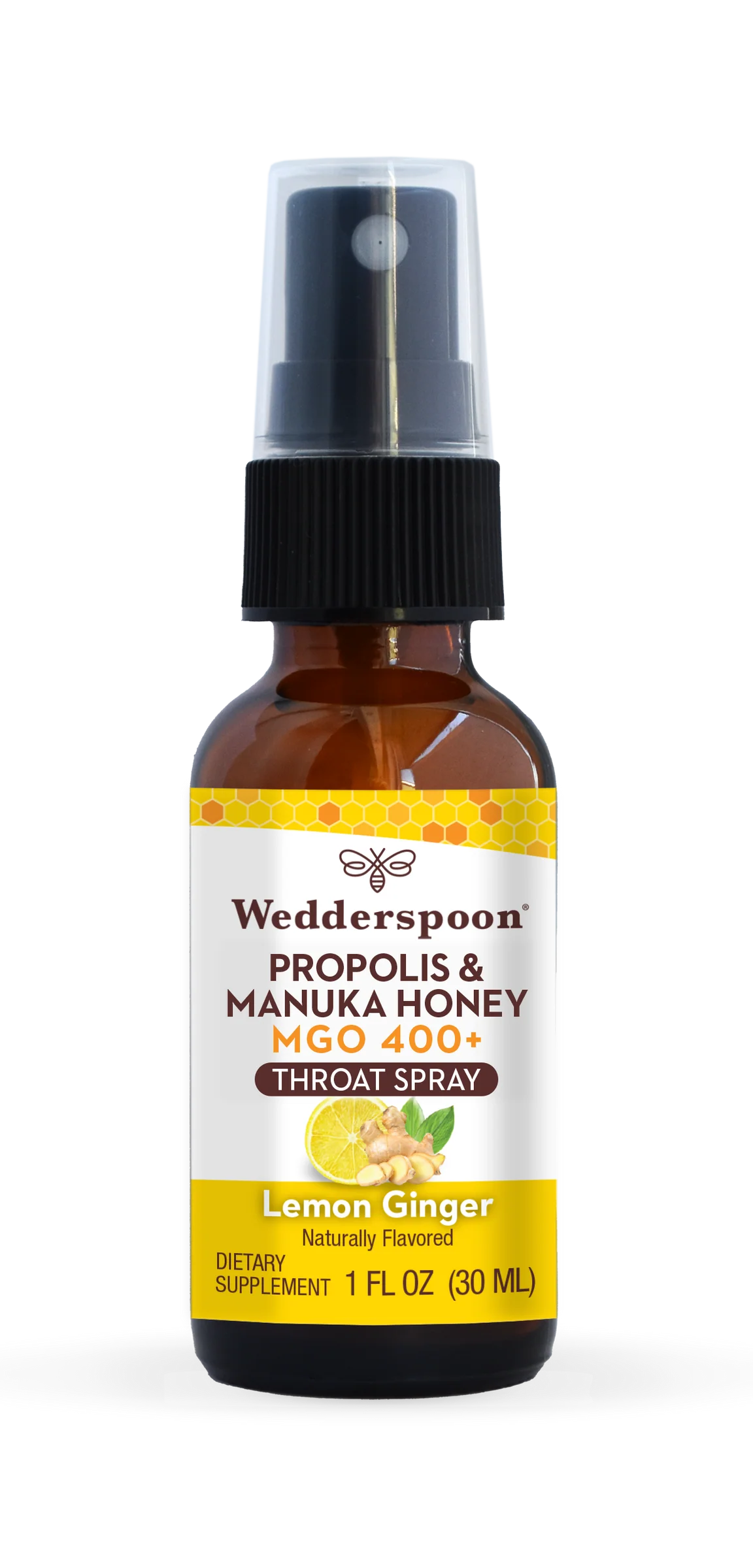 Propolis and Manuka Honey - MGO 400+ - Throat Spray - Lemon Ginger - Natural Flavoured - Wedderspoon - 30ml