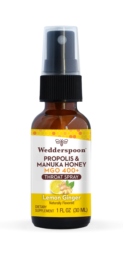 Propolis and Manuka Honey - MGO 400+ - Throat Spray - Lemon Ginger - Natural Flavoured - Wedderspoon - 30ml