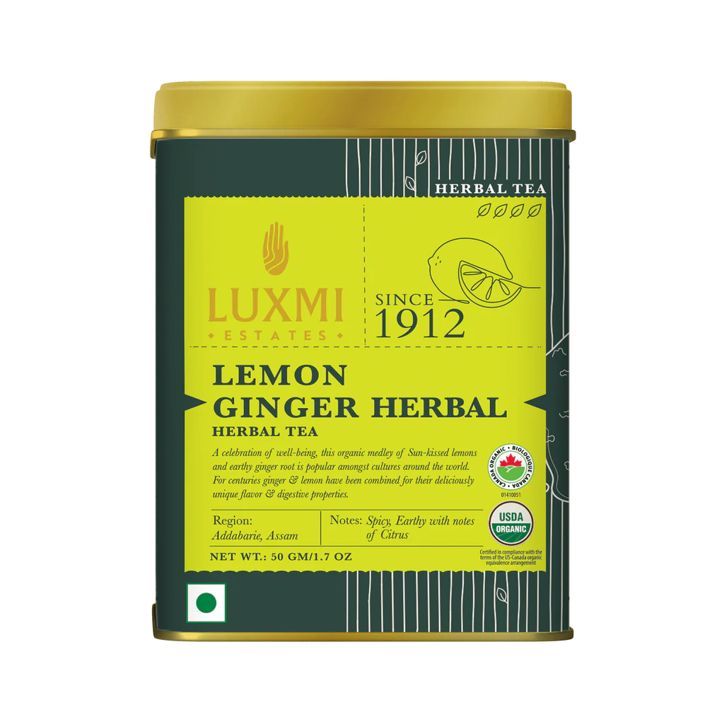 Tea | Lemon Ginger Herbal Tea - Spicy, Earthy With Notes Of Citrus - USDA Organic - Luxmi Estates - 50gm