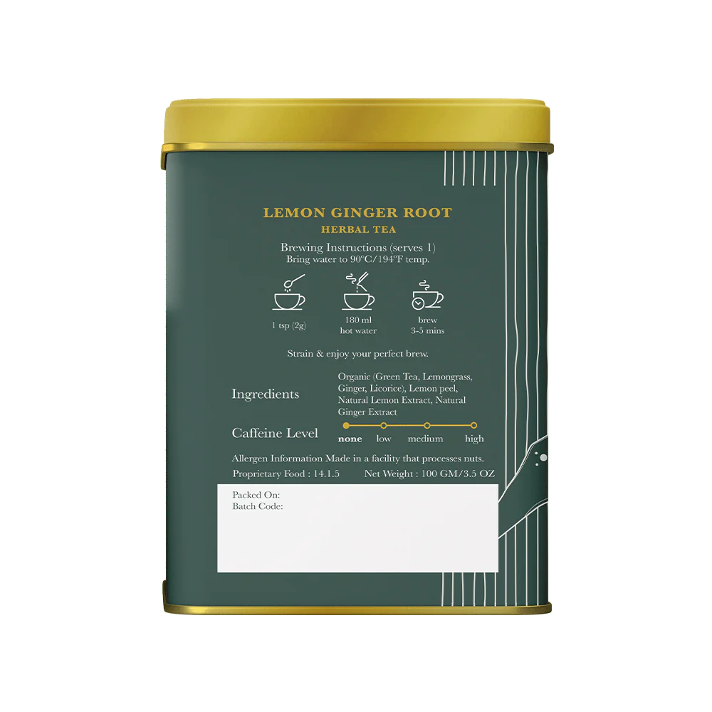 Tea | Lemon Ginger Herbal Tea - Spicy, Earthy With Notes Of Citrus - USDA Organic - Luxmi Estates - 50gm