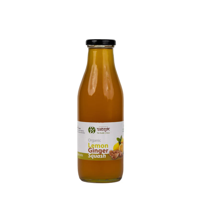 Squash |  Lemon Ginger Squash (Made With Fresh Lemon) - Packed With Essential Nutrients - Natural - Vegan, Gluten Free, Non GMO, High In Vitamin C & Boosts Immunity - Satvyk - 500ml