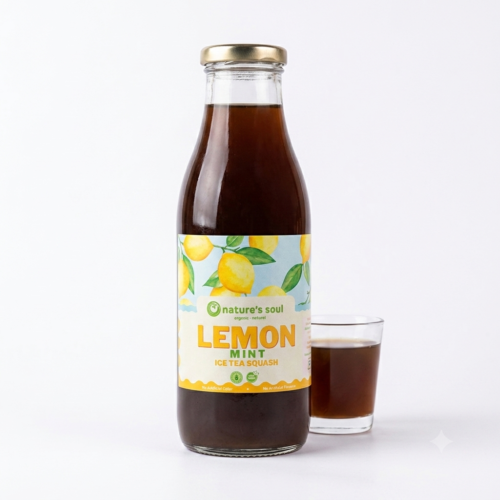 Squash | Lemon Mint (Ice Tea Squash)-Made with Peach &amp; Nuxalbari Black Tea  -Gluten Free, 100% Vegan -No Preservatives, Stabilisers, and No Emulsifiers - Nature&