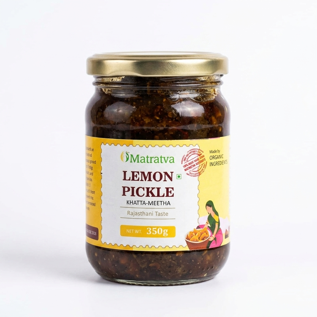 Pickle | Lemon Pickle ( Khatta Meetha) - Rajasthani Taste - Natural & Home Made - No Additives, Binders, Fillers & No Added Preservatives - Matratva - 350gm