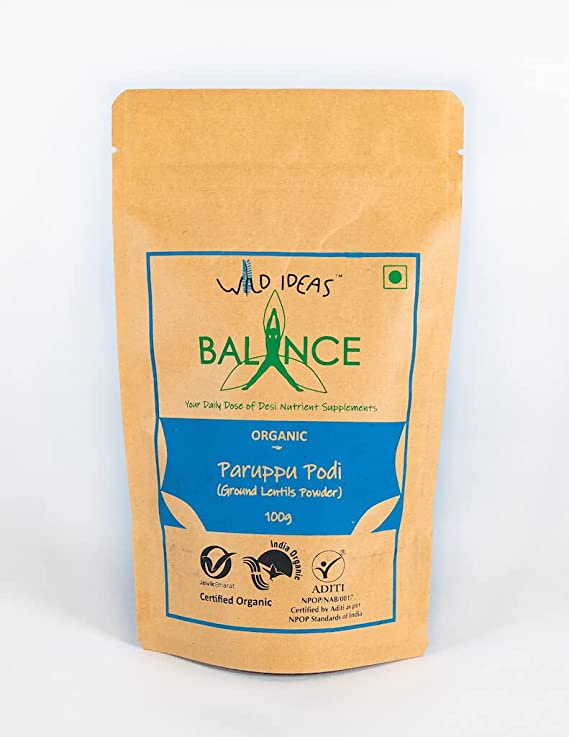 Lentil Powder | Ground (Paruppu Podi) - Balance - Organic - No Added Artificial Flavors, Colors &amp;amp; Preservatives - Wild Ideas - 100gm