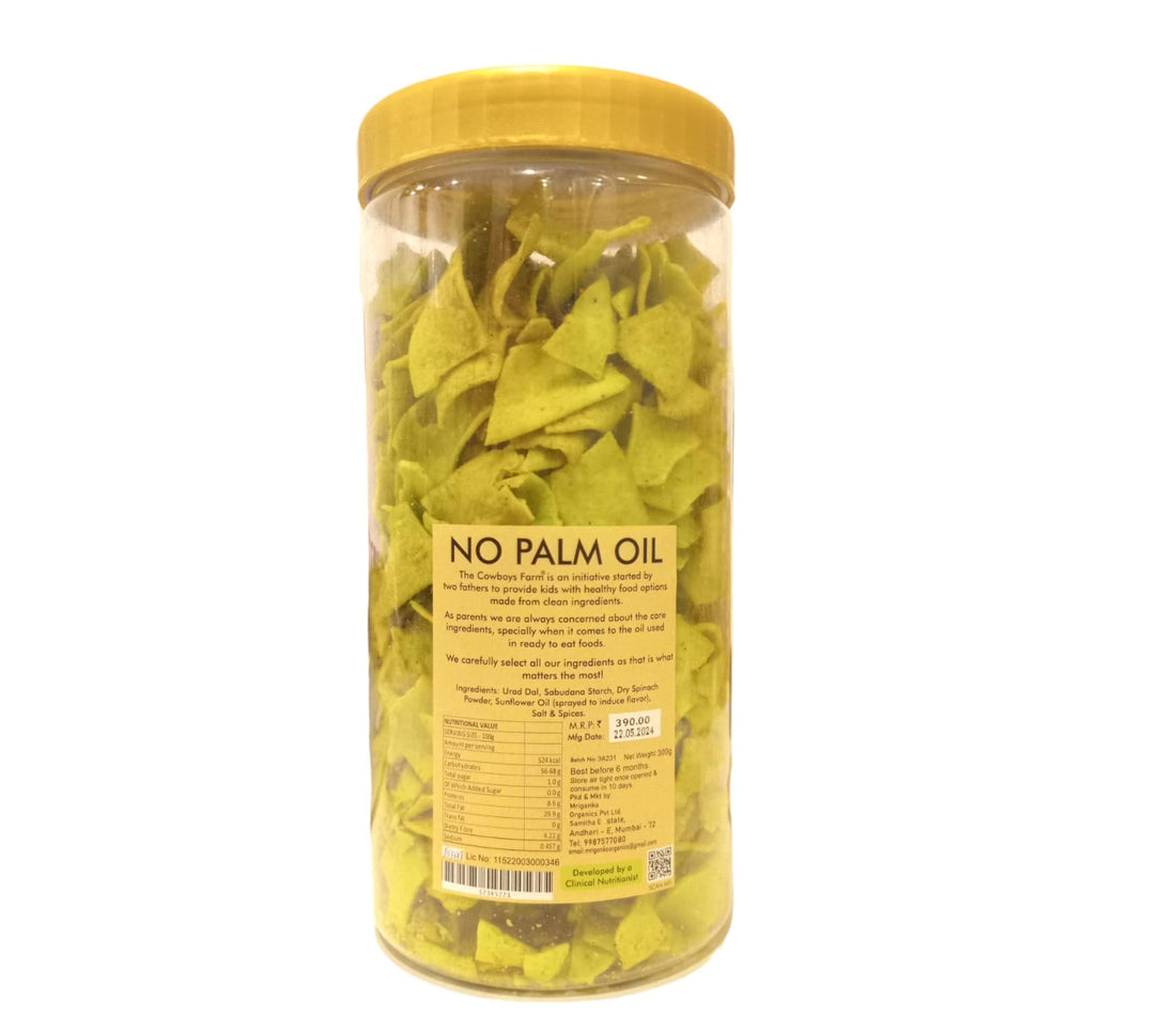 Chips | Lentil Spinach Chips – Baked - Gluten Free, No Palm Oil, No Flavor Enhancer, No Artificial Colors &amp;amp; No Added Preservatives – Natural Ingredients – The Cowboys Farm – 300gm