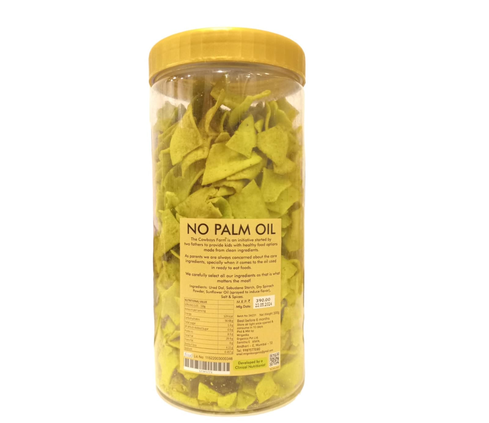 Chips | Lentil Spinach Chips – Baked - Gluten Free, No Palm Oil, No Flavor Enhancer, No Artificial Colors &amp;amp; No Added Preservatives – Natural Ingredients – The Cowboys Farm – 300gm