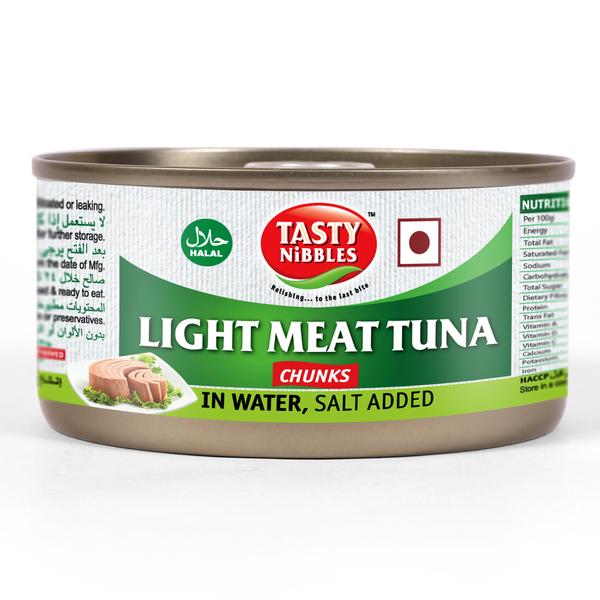 Light Meat Tuna Chunks In Water (Salt Added) – Tasty Nibbles – 185gm