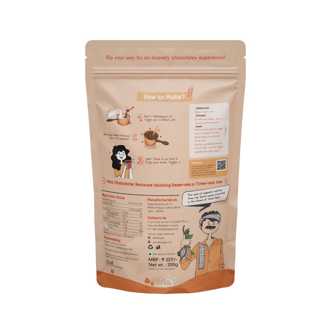 Chocolate Mix | Light Hot Chocolate Mix - Vegan, Gluten Free &amp; Chemical Free - Tiggle - Make 10 Cups - 200gm