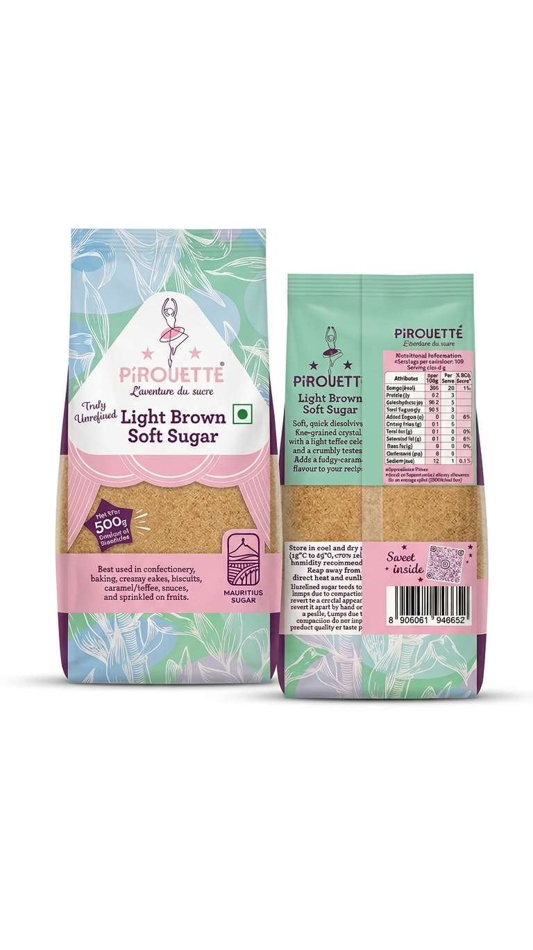 Sugar | Light Brown Soft Sugar - Truly Unrefined - Mauritius Sugar - No Added Colour, No Added Syrup &amp;amp; Non GMO - Pirouette - 500gm