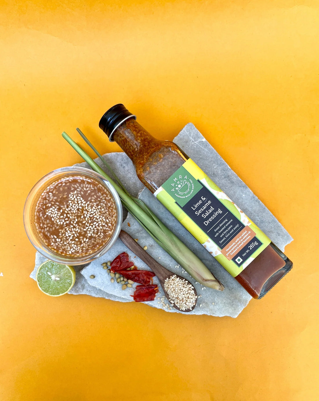 Salad Dressing | Lime & Sesame Salad Dressing – Oil Free & No Artificial Preservatives - Aamra – 265gm