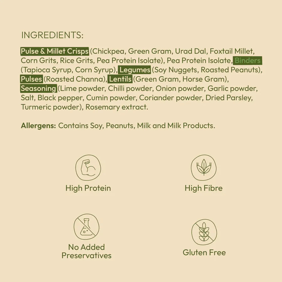 Bar | Lentil &amp; Pulses Protein Bar (Lime Chilli)– 6g Protein – Gluten Free, No Added Sugar, No Added Preservatives, No Artificial flavours, No Palm Oil– Earthy Origins  – 15gm