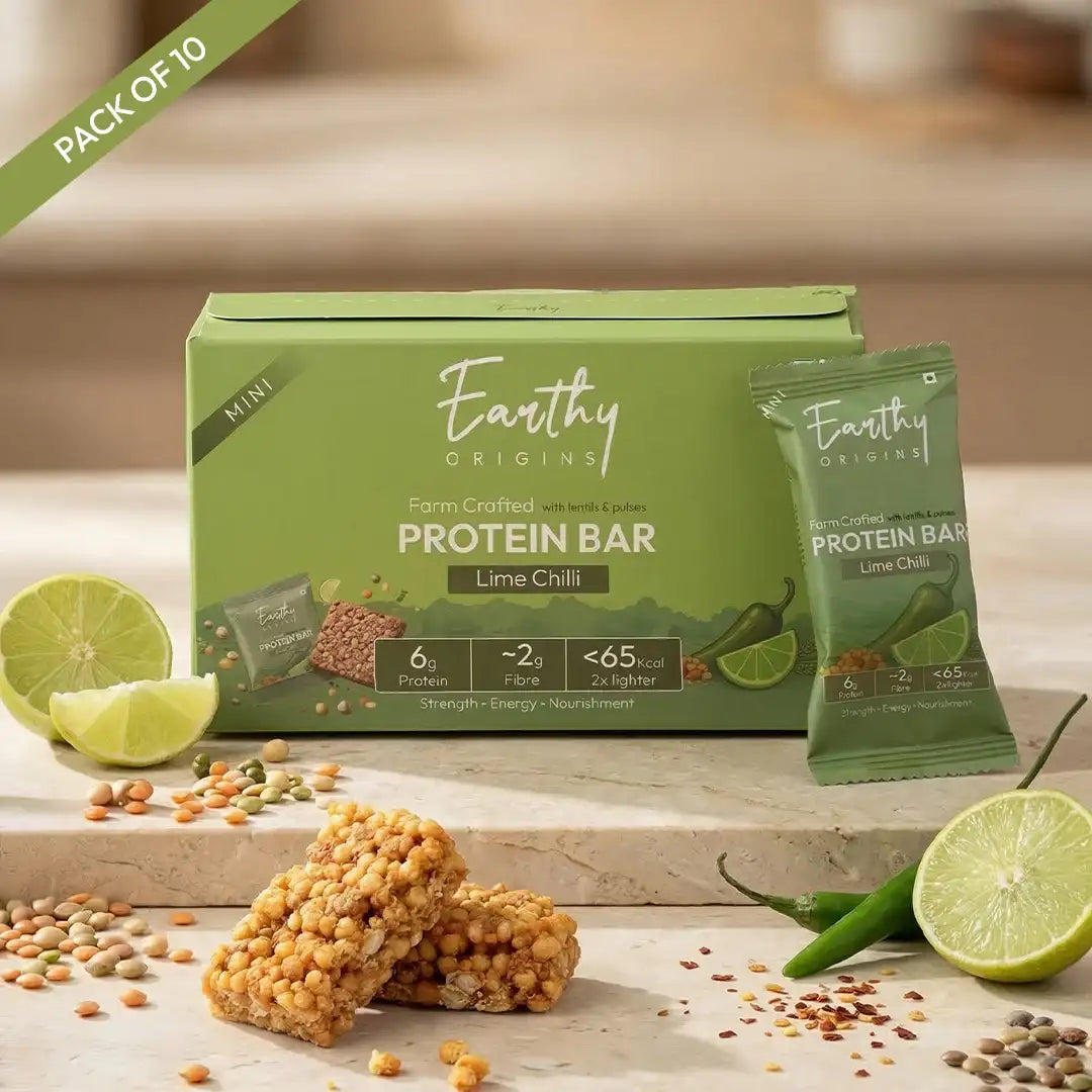 Bar | Lentil &amp; Pulses Protein Bar (Lime Chilli)– 6g Protein – Gluten Free, No Added Sugar, No Added Preservatives, No Artificial flavours, No Palm Oil– Earthy Origins  – 15gm