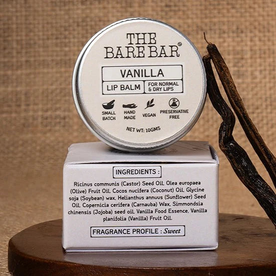 Lip Balm | Vanilla - Hydrates &amp; Nourishes Lips - No Artificial Flavors, Preservatives &amp; Mineral Oil Free  - The Bare Bar - 10gm