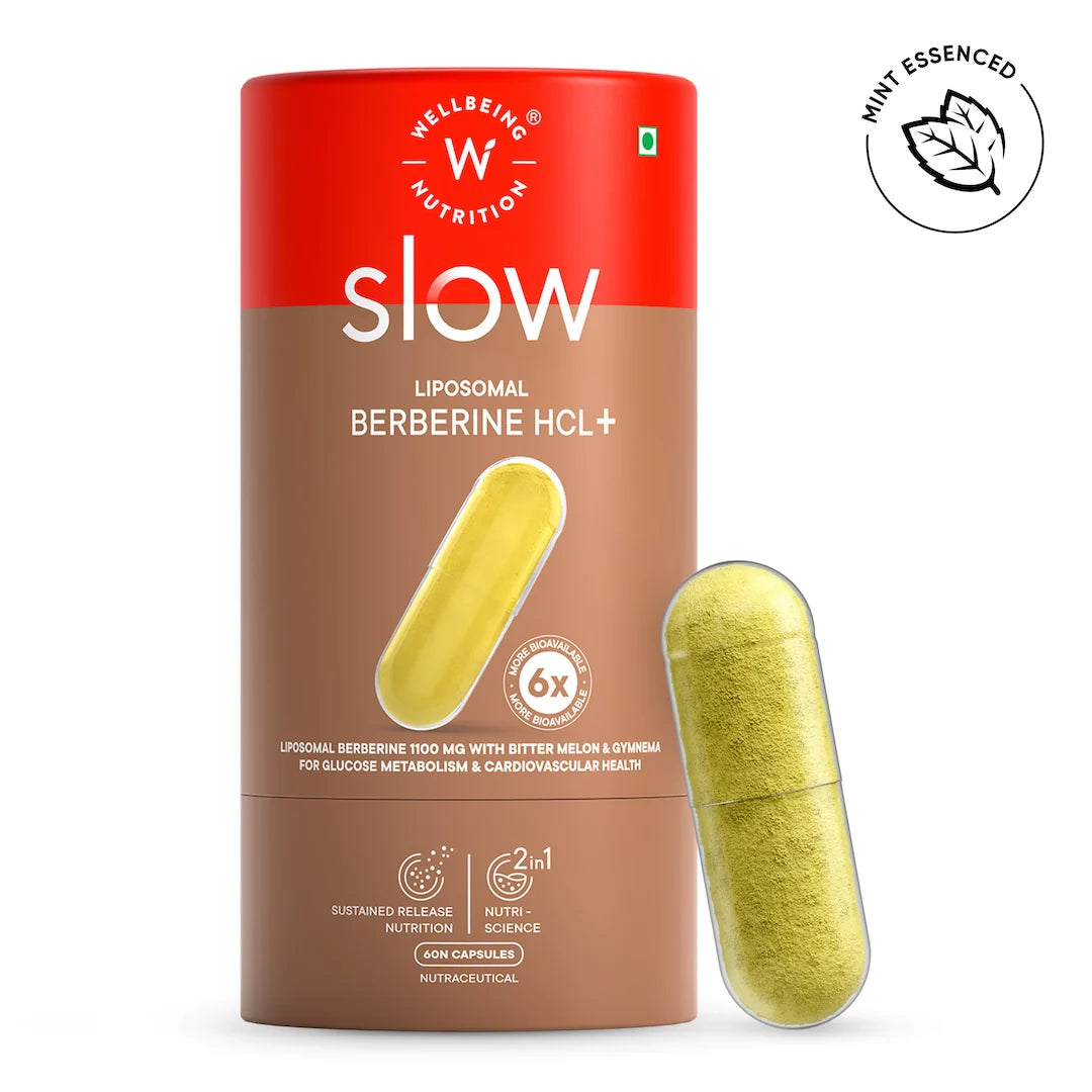 Slow | Liposomal Berberine HCL+ - Liposomal Berberine 1100mg With Bitter Melon & Gymnema For Glucose Metabolism & Cardiovascular Health - No Fillers, Preservatives Binders & No Dyes - Wellbeing Nutrition - 60 Capsules