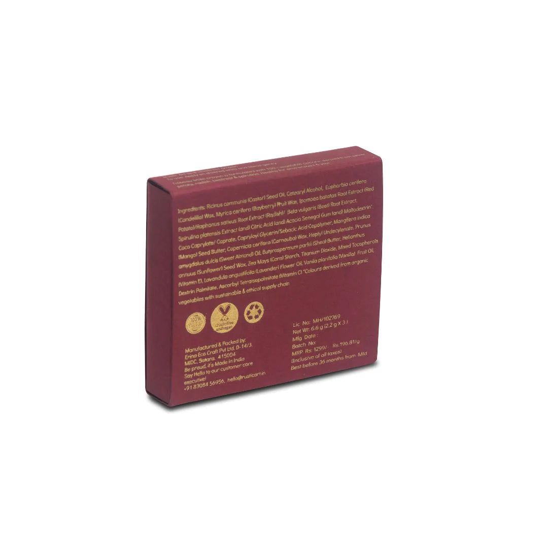 Lipstick | Little Red (Made With Organic Vegetable Colors) – Tinted Crayon For Lips And Chrreeks – Hand Crafted – Organic – Vegan, Cruelty Free, Sustainable &amp; Zero Waste – Rustic Art – 6.6gm