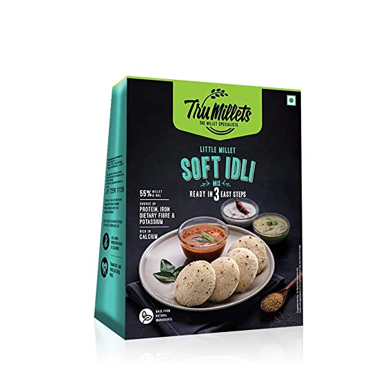 Soft Idli Mix - 55% Millet & Dal – Natural – Indian – Rich Source Of Protein, Dietary Fibre. Rich Source of Calcium, Potassium, Iron Zero Trans Fat, Cholesterol Free, Low Glycaemic Index & Keto Friendly - TruMillets - 250gm
