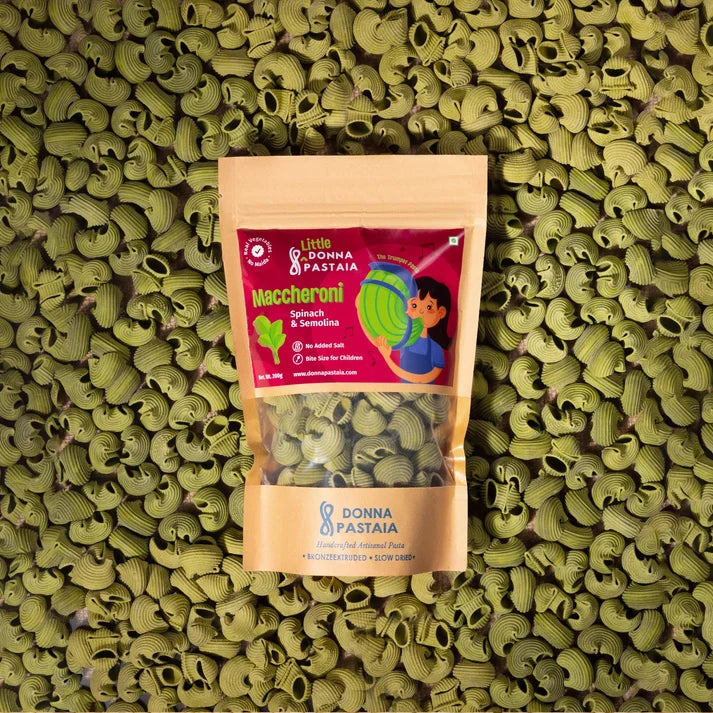 Pasta | Maccheroni (Spinach &amp; Semolina) – Whole Wheat &amp; Semolina – No Maida &amp; No Added Salt – Donna Pastaia – 200gm