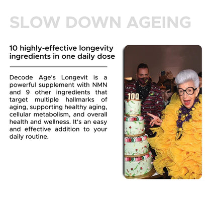 LongeVit | (Piponeer In Longevity Research) - Vegan, Gluten Free, Dairy Free &amp;amp; Gmo Free – Decode Age – 30 Capsules