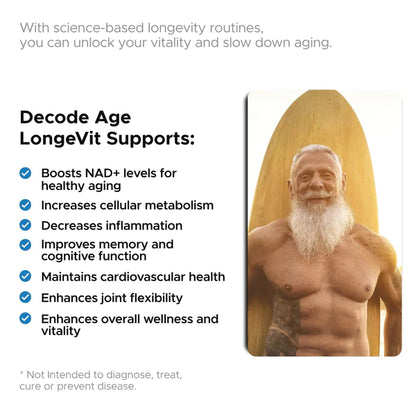 LongeVit | (Piponeer In Longevity Research) - Vegan, Gluten Free, Dairy Free &amp;amp; Gmo Free – Decode Age – 30 Capsules