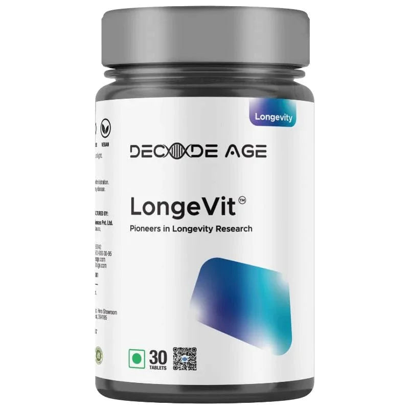 LongeVit | (Piponeer In Longevity Research) - Vegan, Gluten Free, Dairy Free & Gmo Free – Decode Age – 30 Capsules
