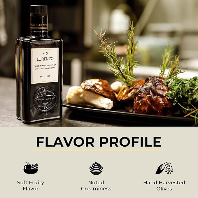 Lorenzo N° 5 - Soft Nocellara del Belice Olive Flavor - Extra Virgin Olive Oil (Italy)-Cold Extracted Authentic Sicilian Olive Oil  –Barbera – 500ml