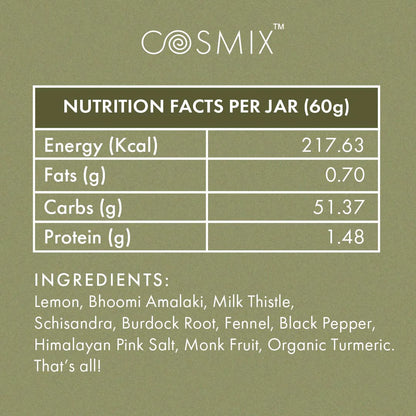 Love Your Liver | Plant Based Supplement - For Improved Detoxification &amp;amp; Waste Elimination - No Artificial Flavours, No Added Colour &amp;amp; No Added Preservatives - Cosmix - 60gm