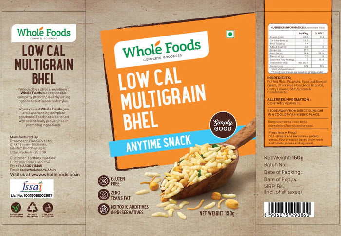 Low Cal Multigrain Bhel - Gluten Free & Zero Trans Fat - Whole Foods - 150gm