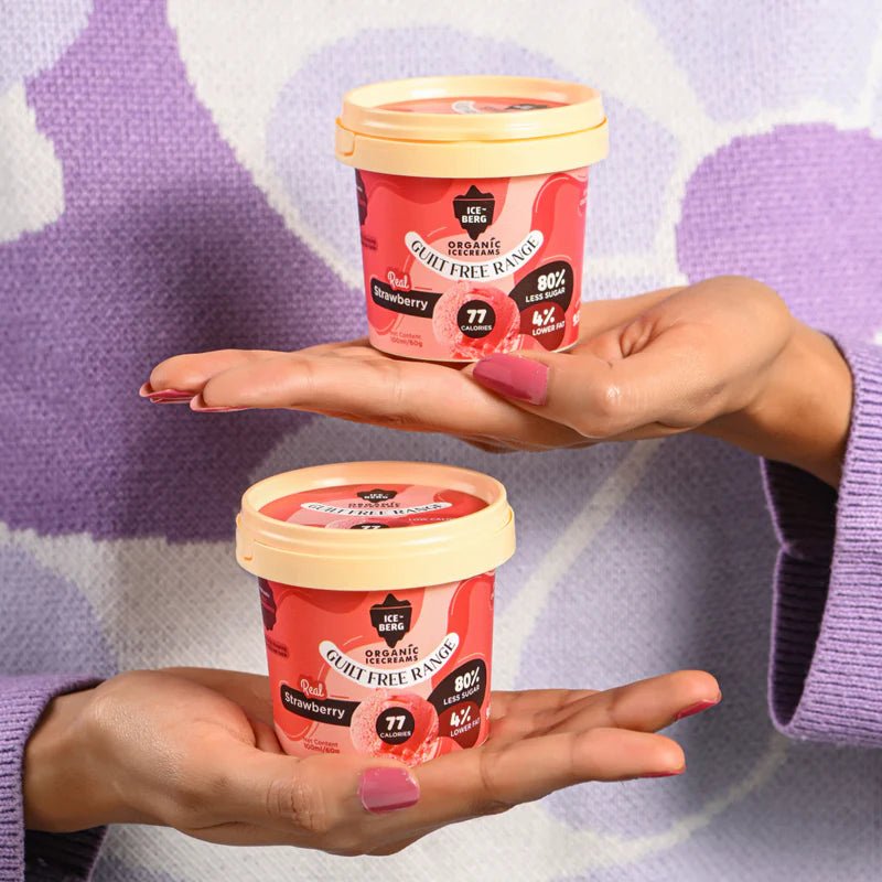 Ice Cream |Strawberry Ice Cream-Made From Desi Milk, Gondh Gum, Organic Butter, Strawberry - Churned with authentic &amp; Real Ingredients - Iceberg Organic Ice Cream - 400ml