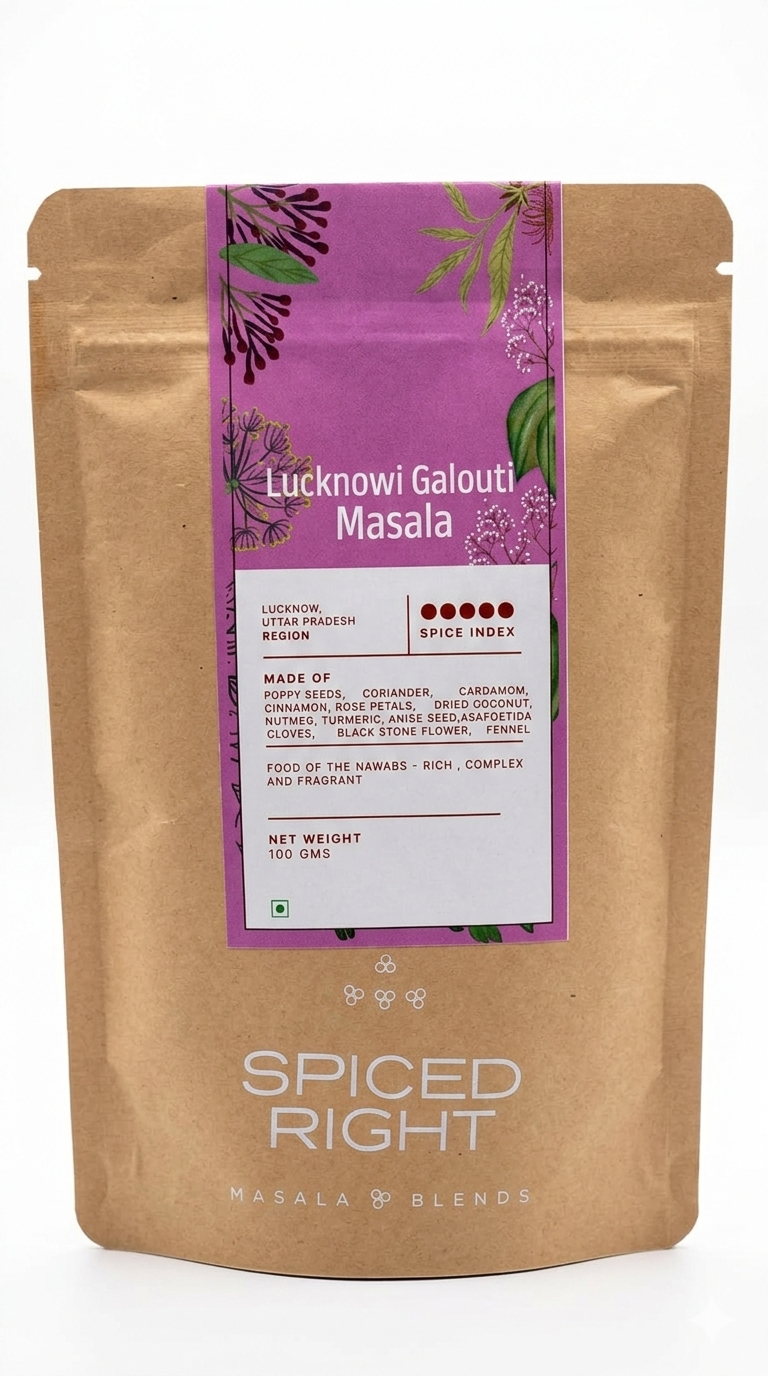 Masala | Lucknowi Galouti Masala -Food of The Nawabs-Rich, Complex and Fragrant- All Vegan-Hand Crafted, Chemical Free – Spiced Right – 100gm