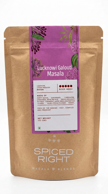 Masala | Lucknowi Galouti Masala -Food of The Nawabs-Rich, Complex and Fragrant- All Vegan-Hand Crafted, Chemical Free – Spiced Right – 100gm