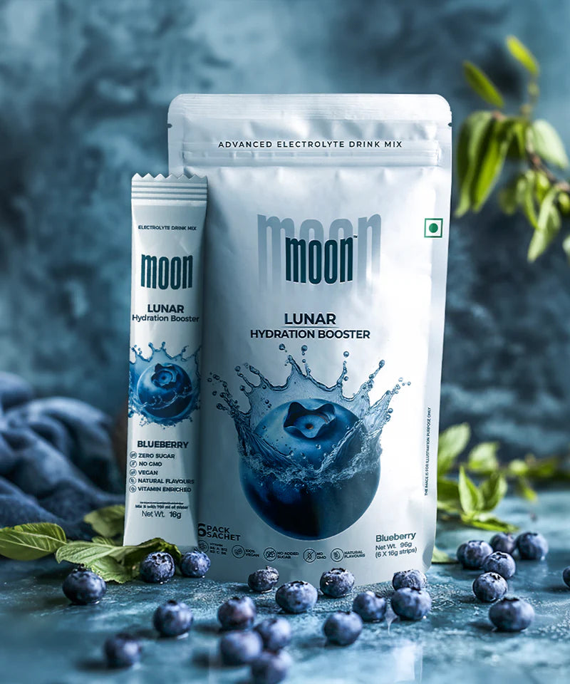 Electrolyte Drink | Lunar Hydration Booster - Blueberry Flavour - Vegan, Gluten Free, Non GMO &amp; No Added Sugar - Moon - (6x16g Strips) - 96gm